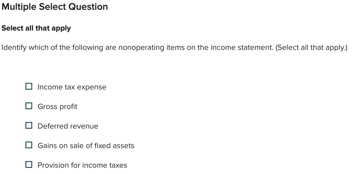 Multiple Select Question Select all that apply