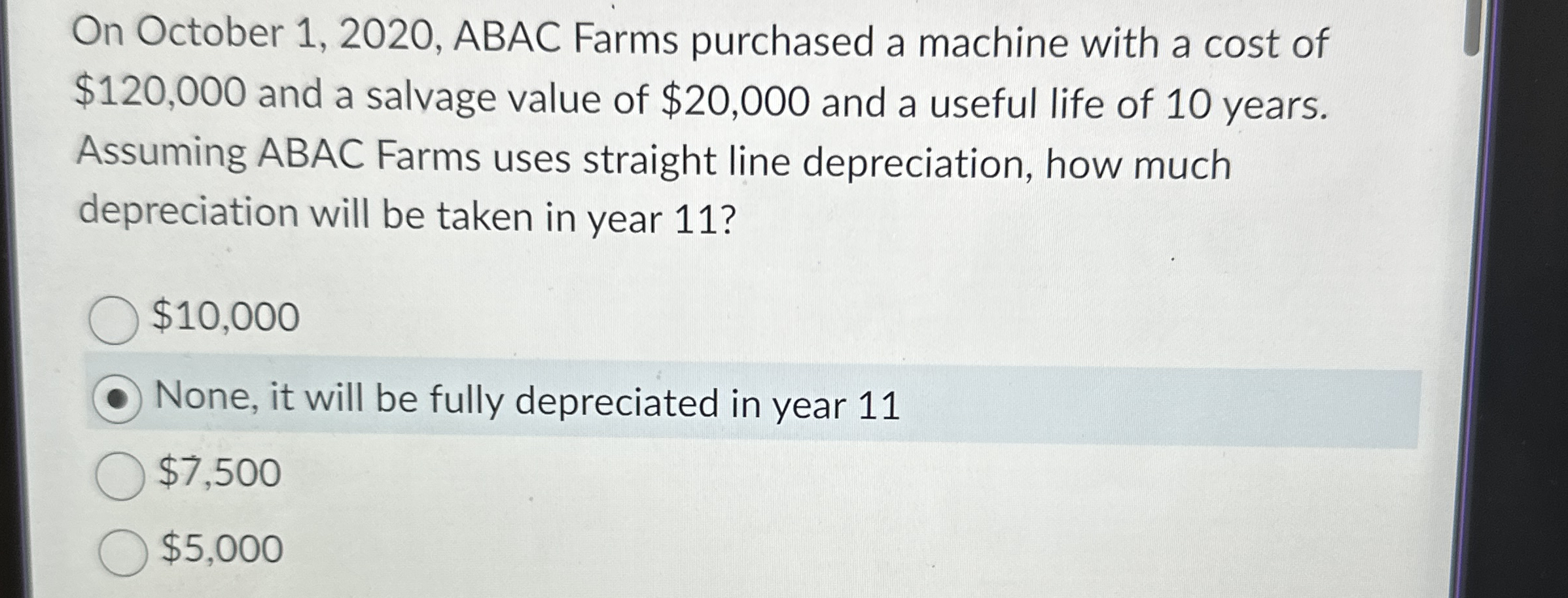 On October 1 , 2 0 2 0 , ABAC Farms purchased a