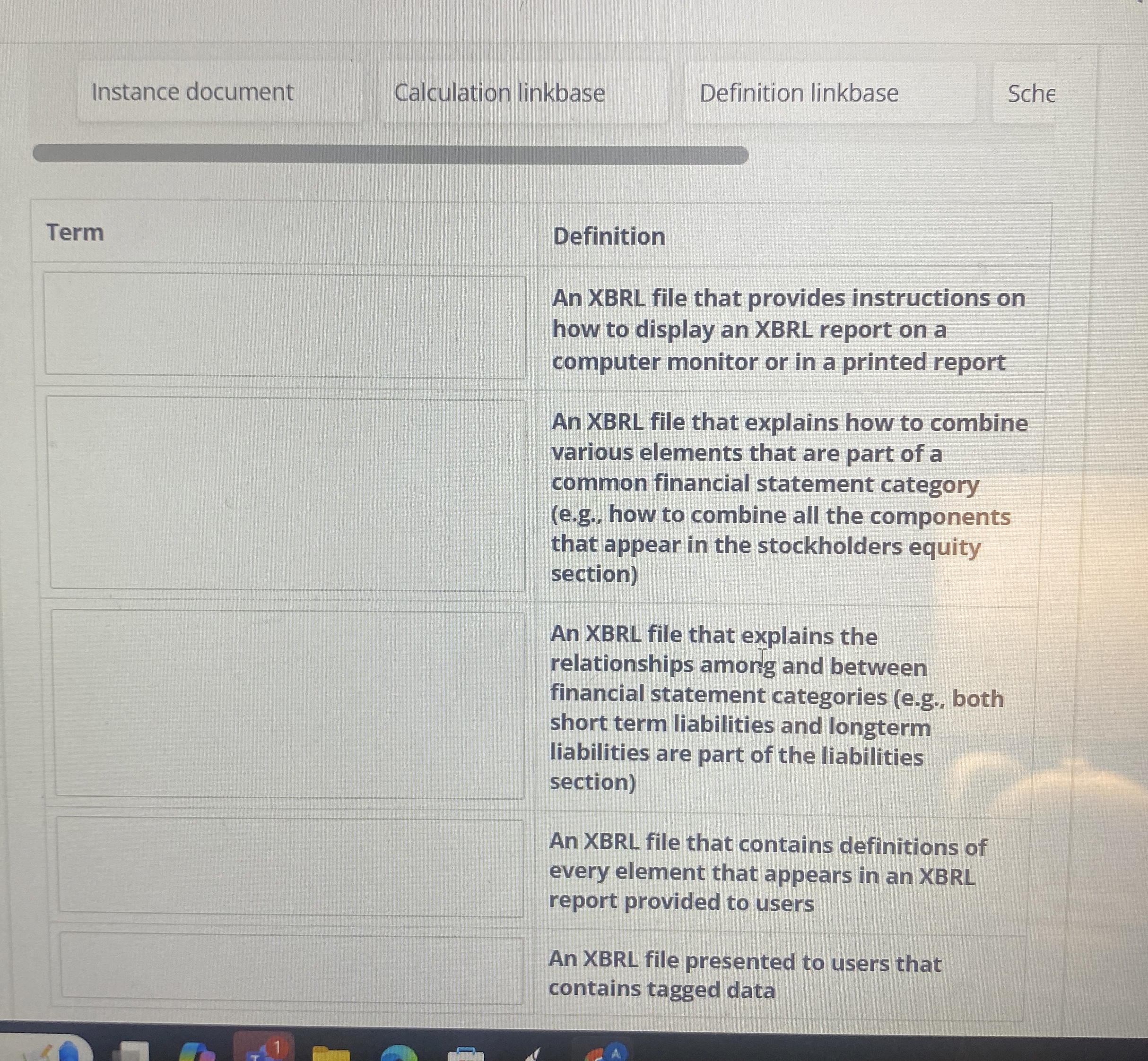 Instance document Calculation linkbase Definition