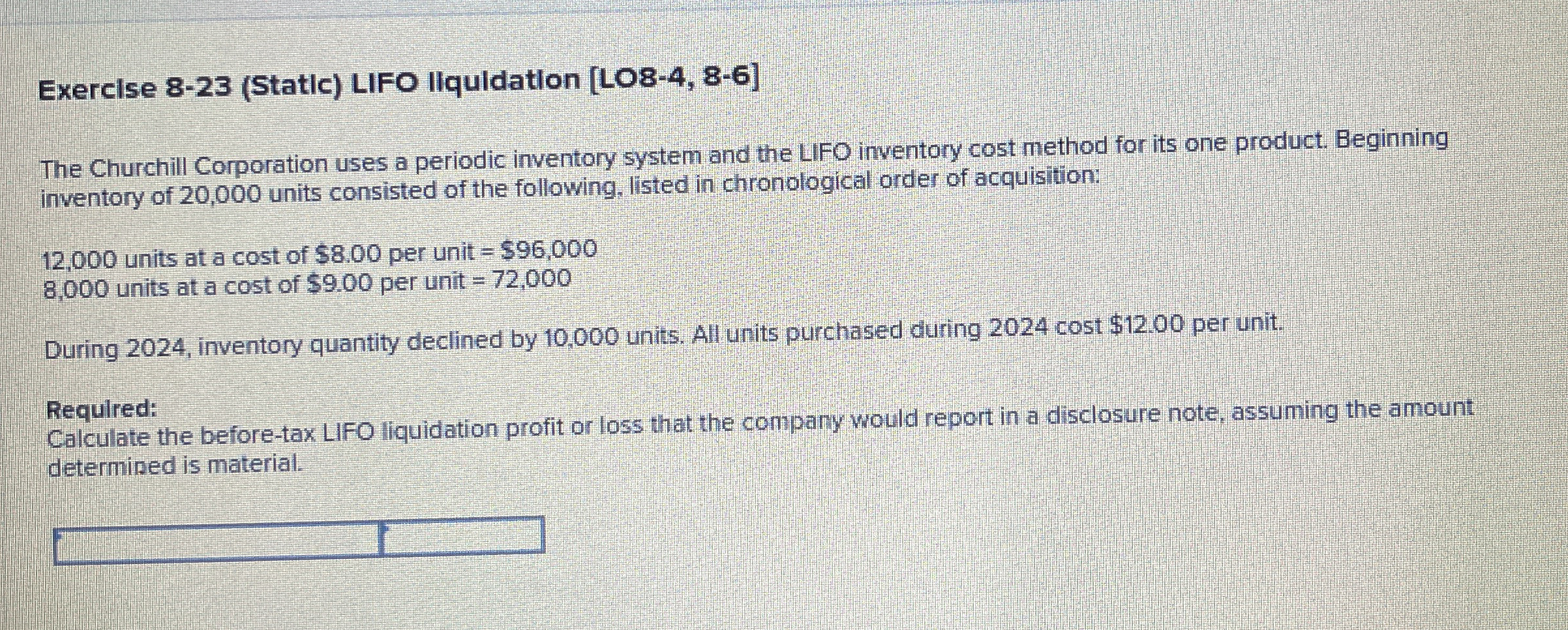 Exerclse 8 - 2 3 ( Static ) LIFO Ilquidation [ LO