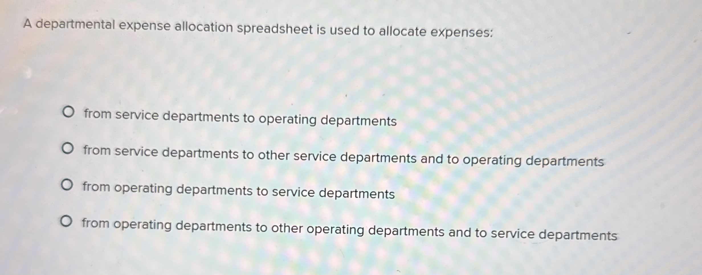 A departmental expense allocation spreadsheet is