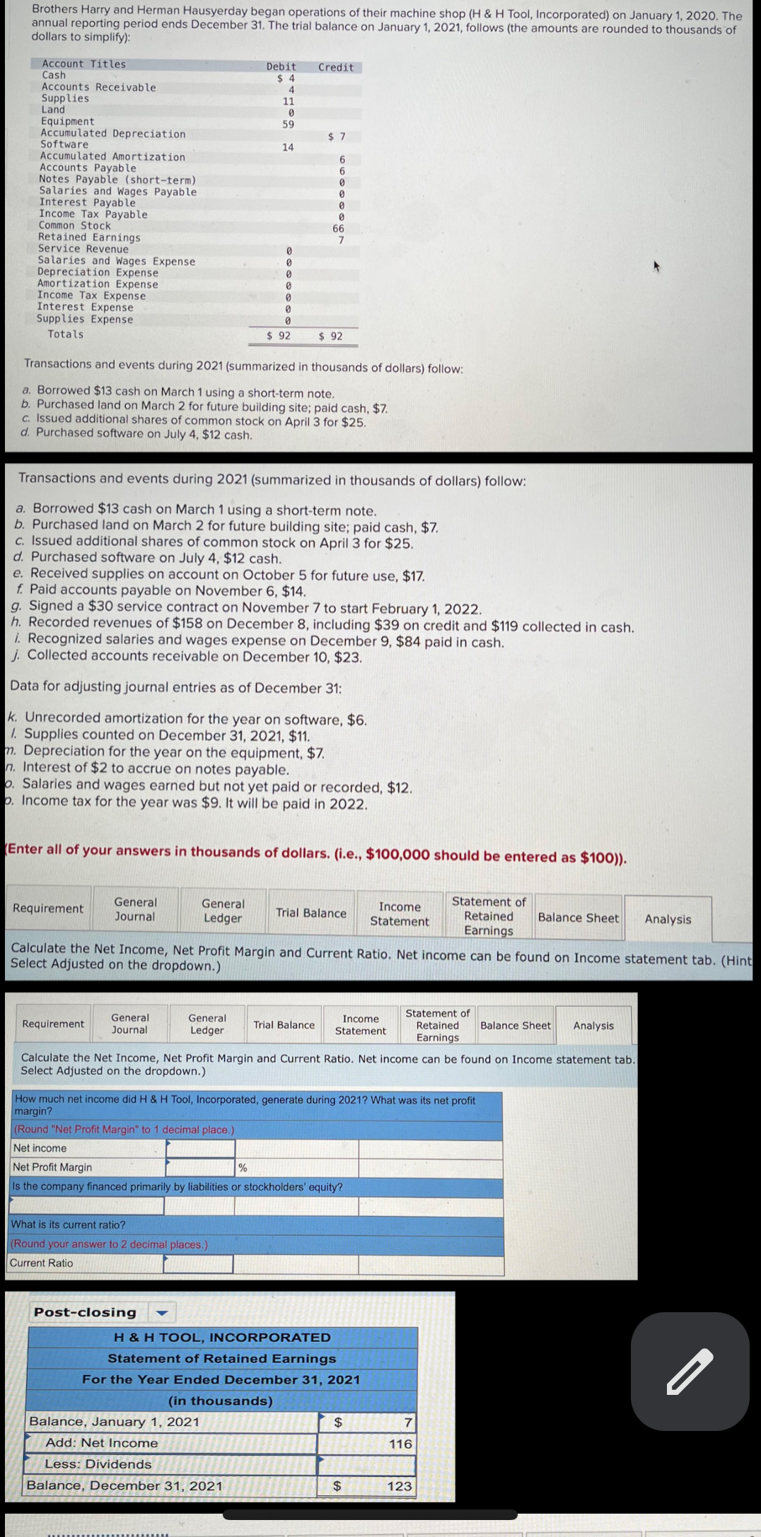 Accounting help with analysis and statement of
