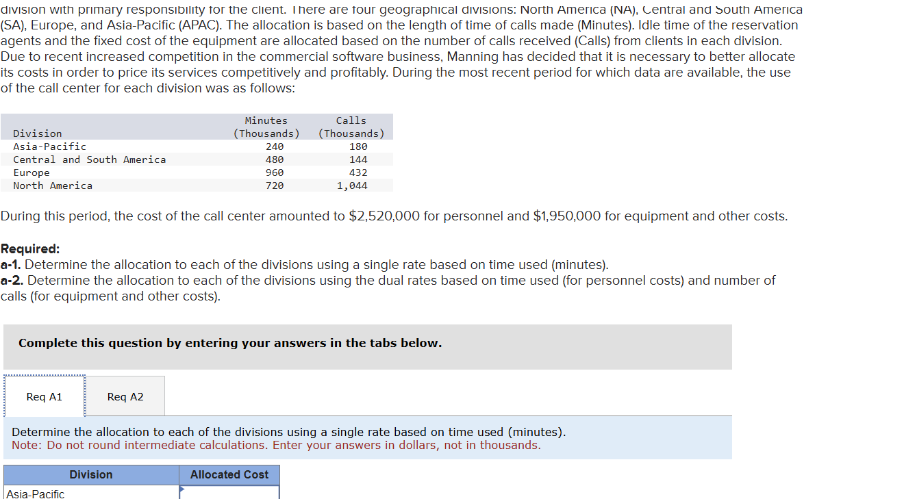 division with primary respons bility tor the