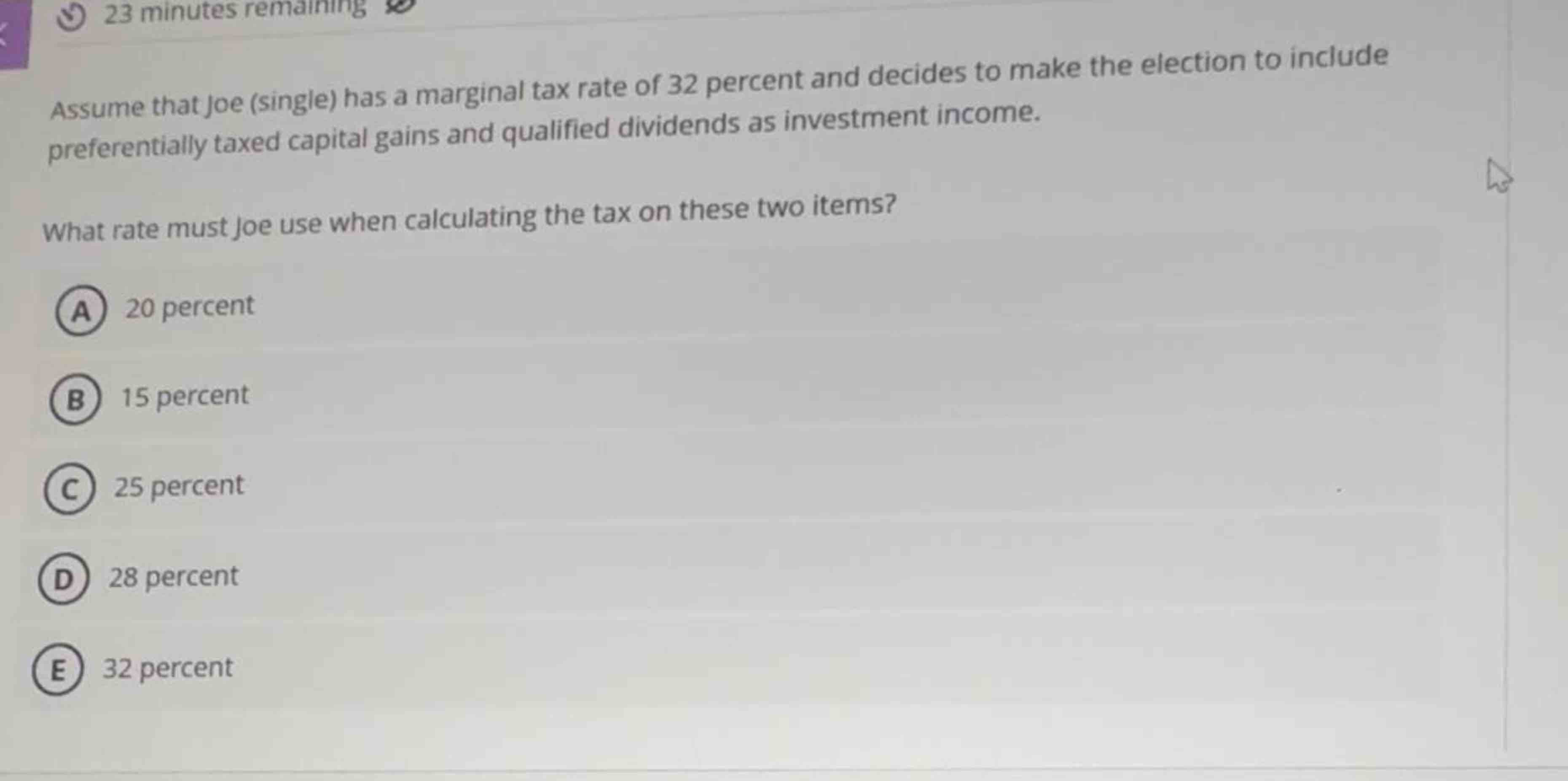Assume that Joe ( single ) has a marginal tax