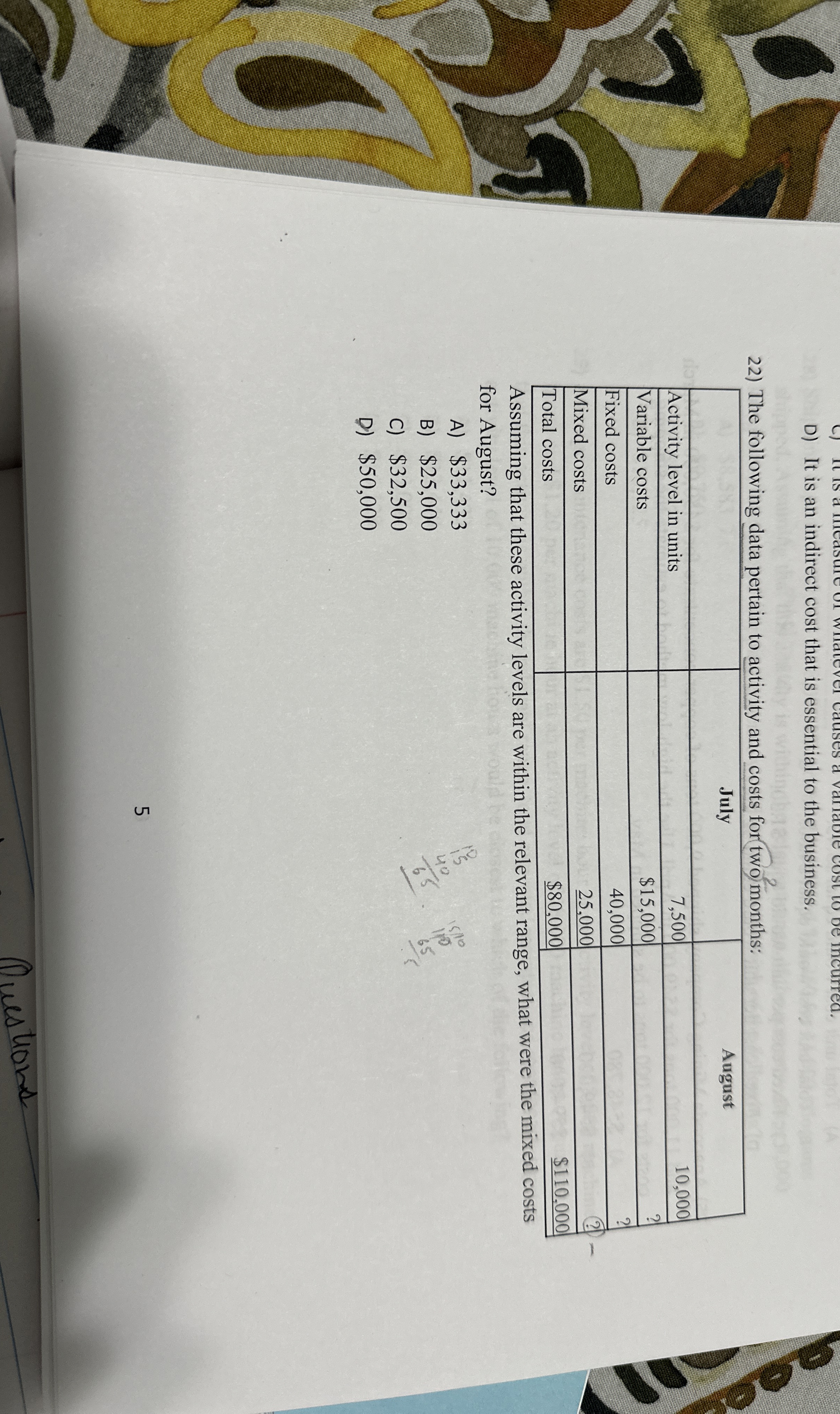 D ) It is an indirect cost that is essential to