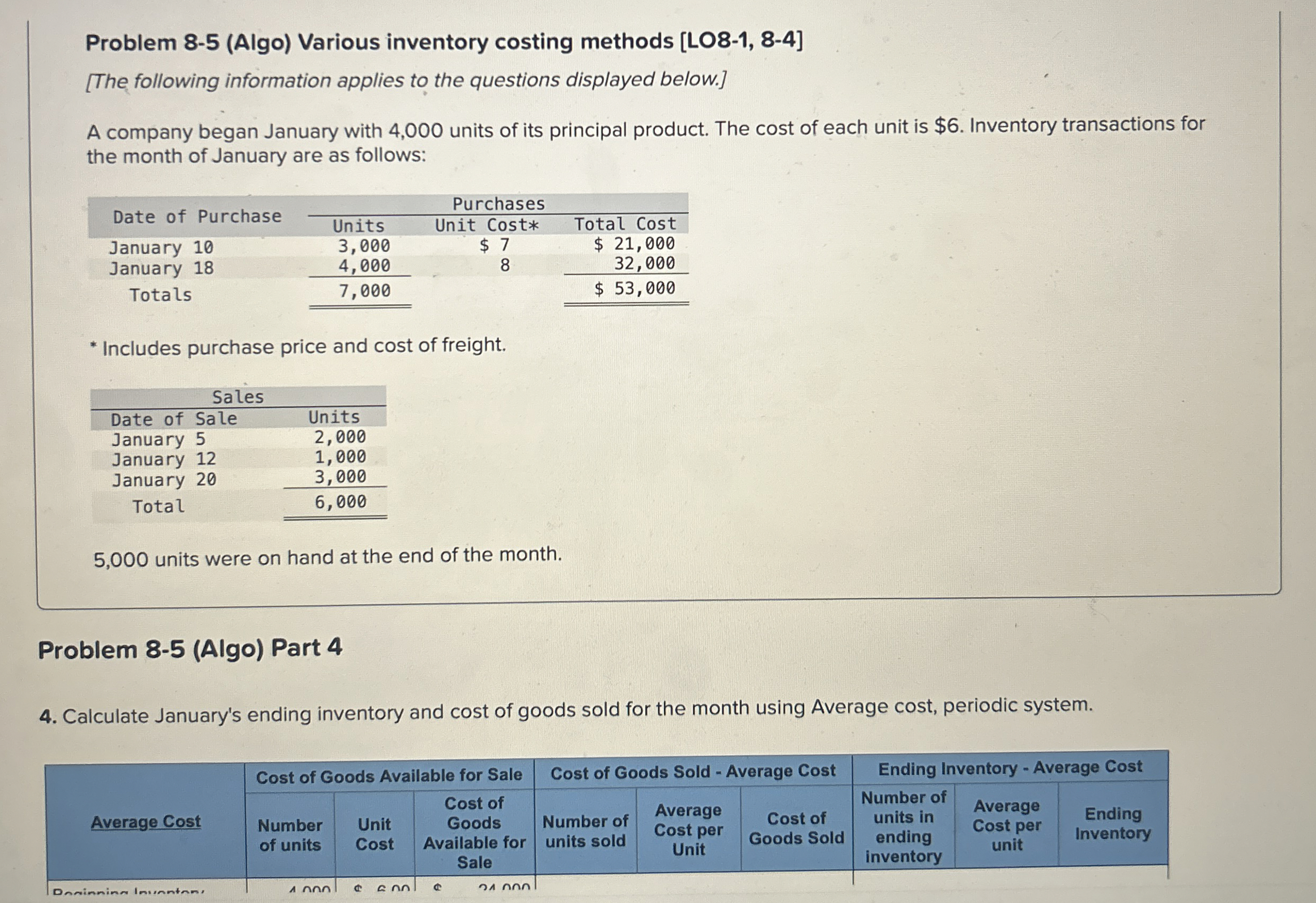 Problem 8 - 5 ( Algo ) Various inventory costing