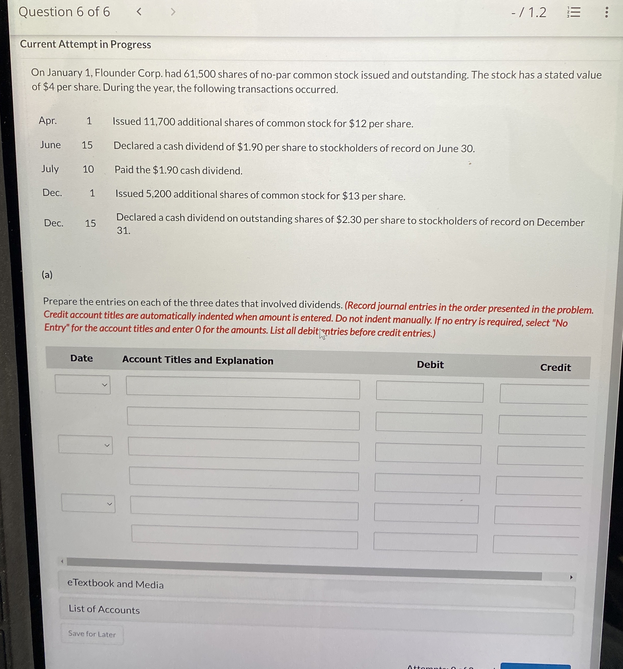 Question 6 of 6 / 1 . 2 Current Attempt in