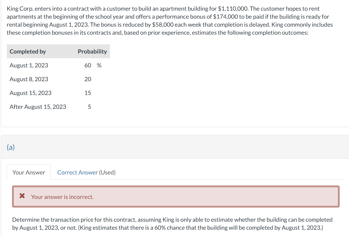 King Corp. enters into a contract with a customer