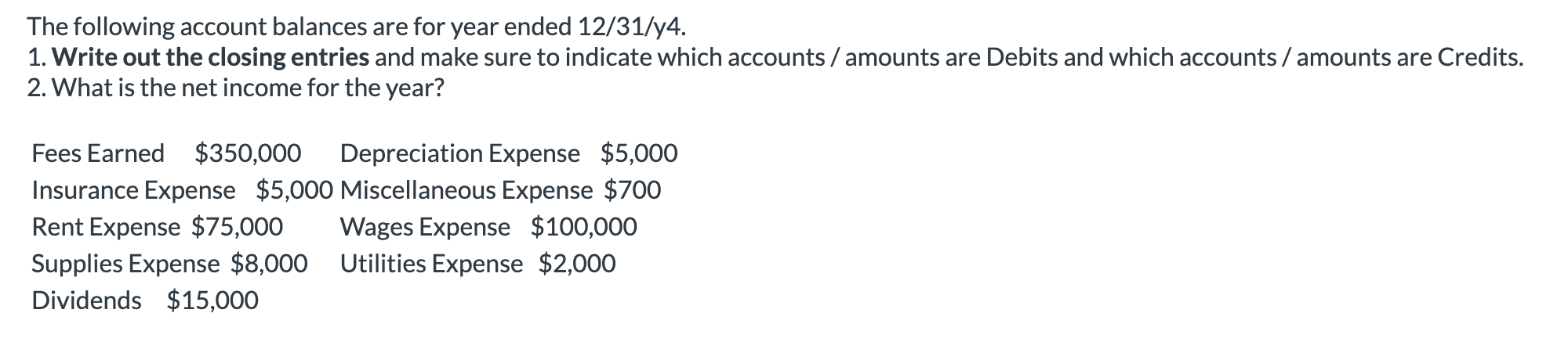 The following account balances are for year ended