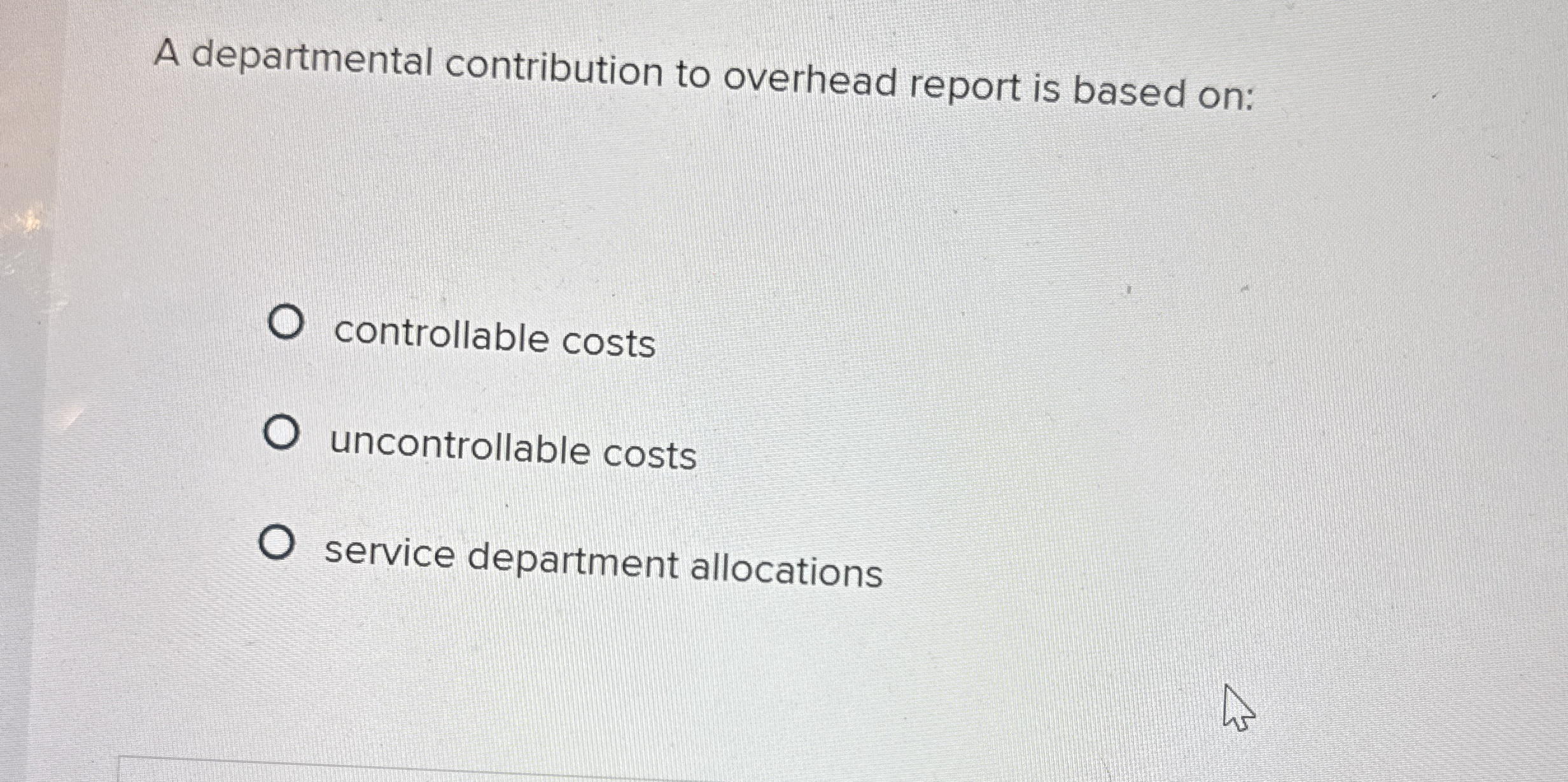 A departmental contribution to overhead report is