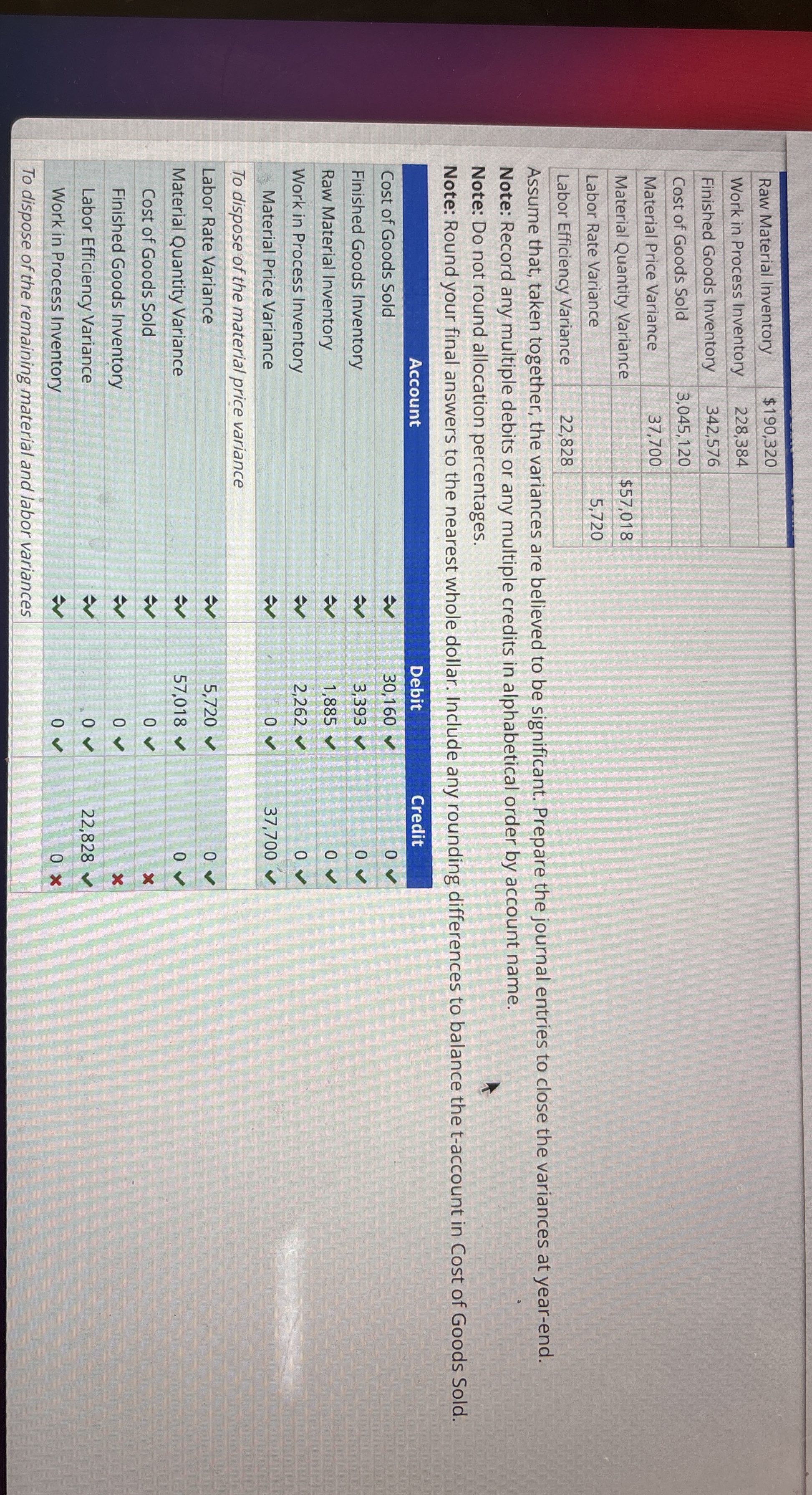 \ table [ [ Raw Material Inventory,$ 1 9 0 , 3 2