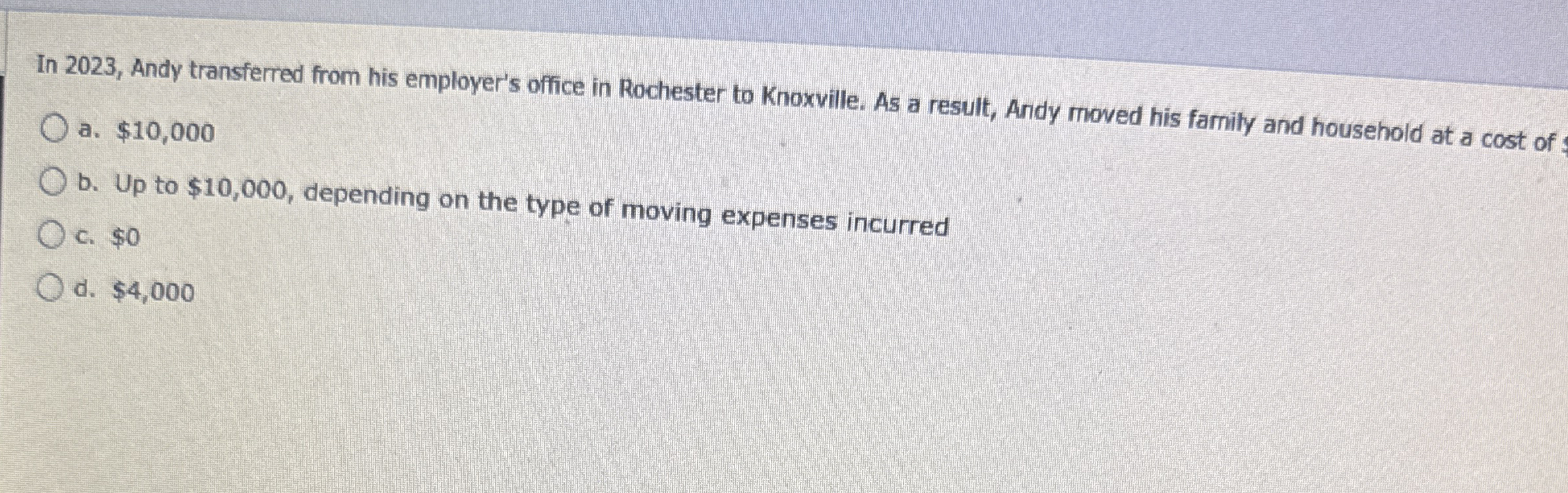 In 2 0 2 3 , Andy transferred from his employer's