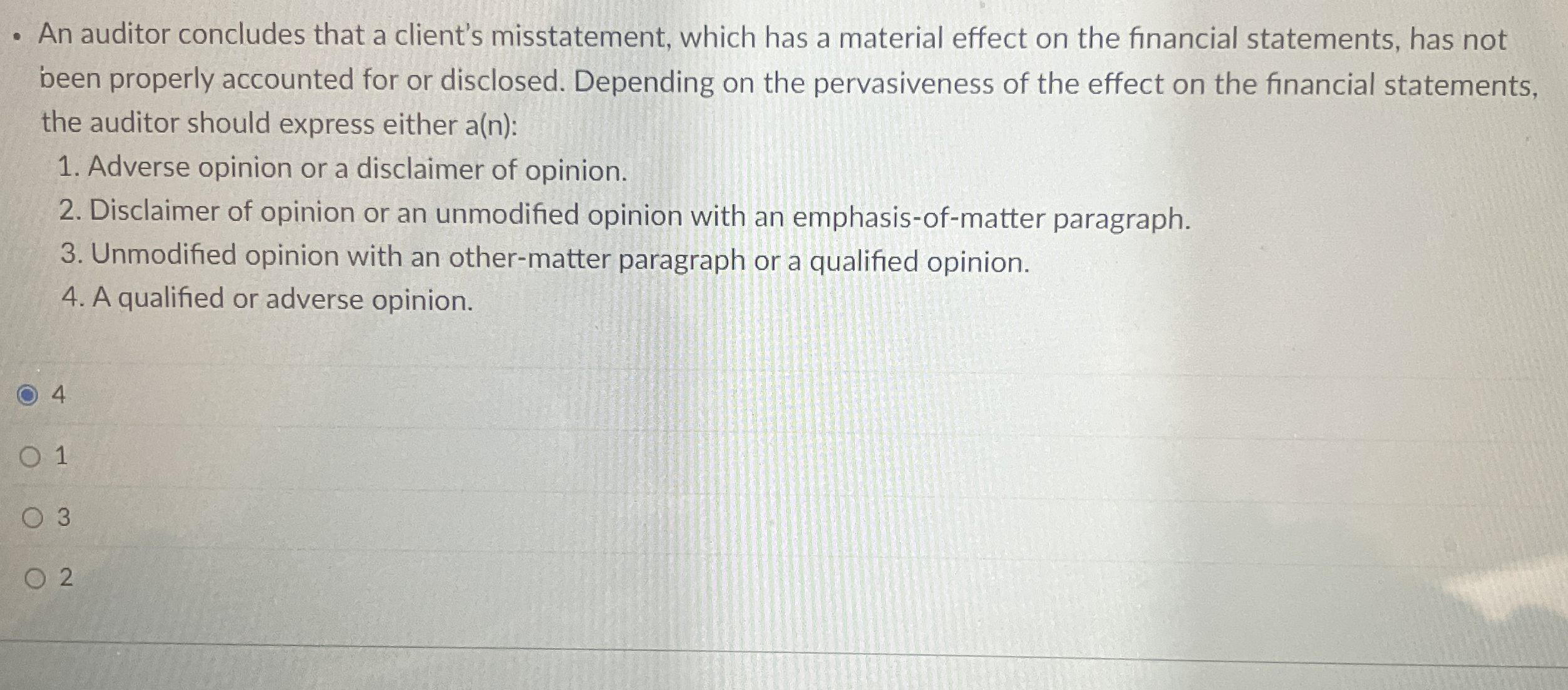 An auditor concludes that a client's