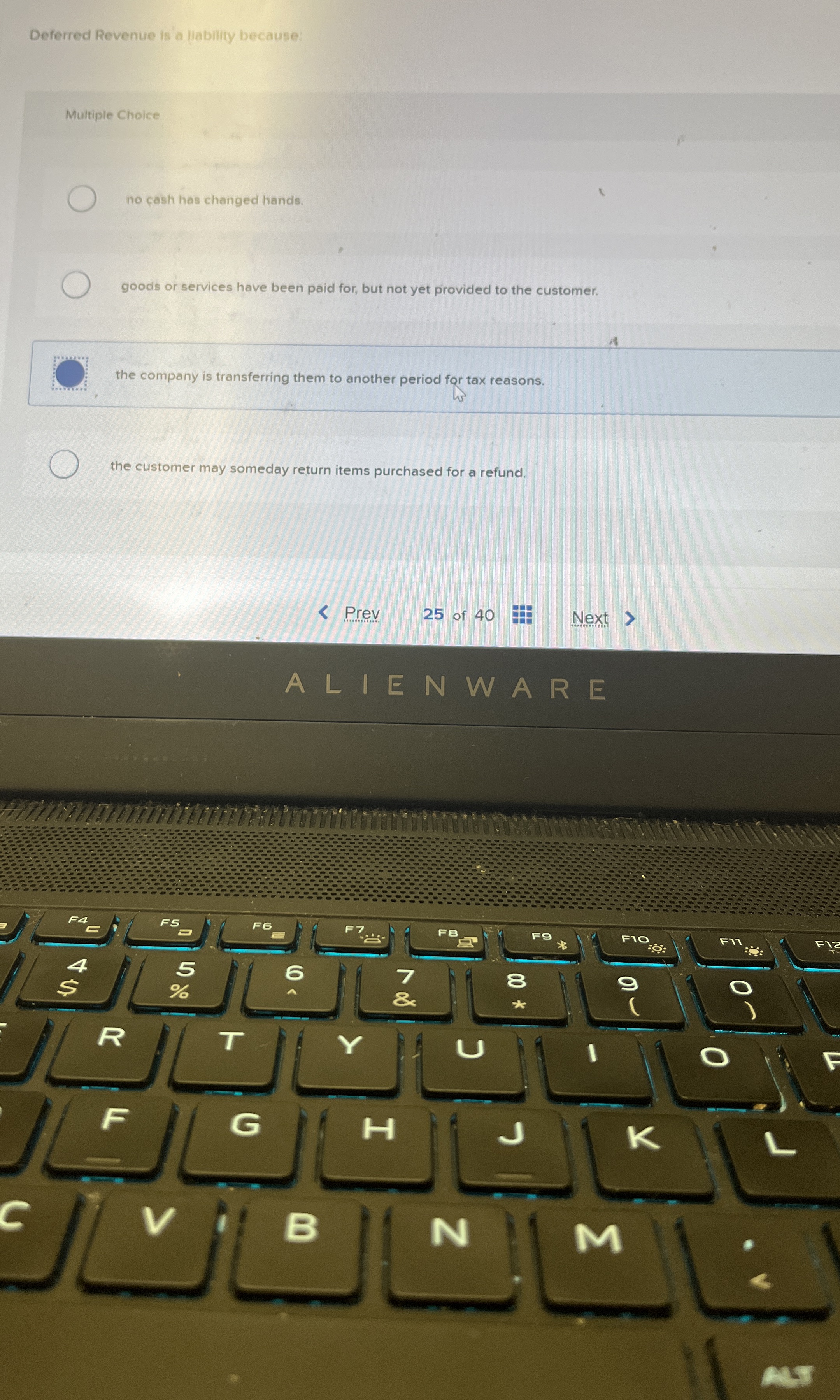 Deferred Revenue is a llability because: Multiple