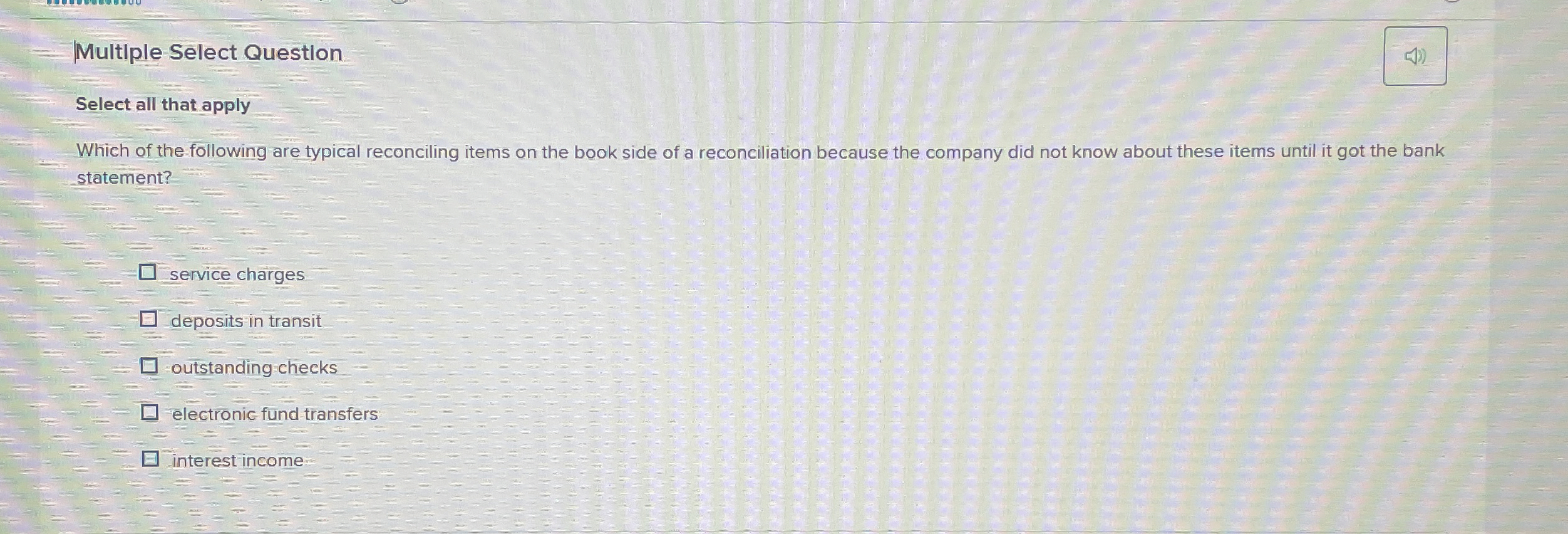 | Multiple Select QuestIon Select all that apply