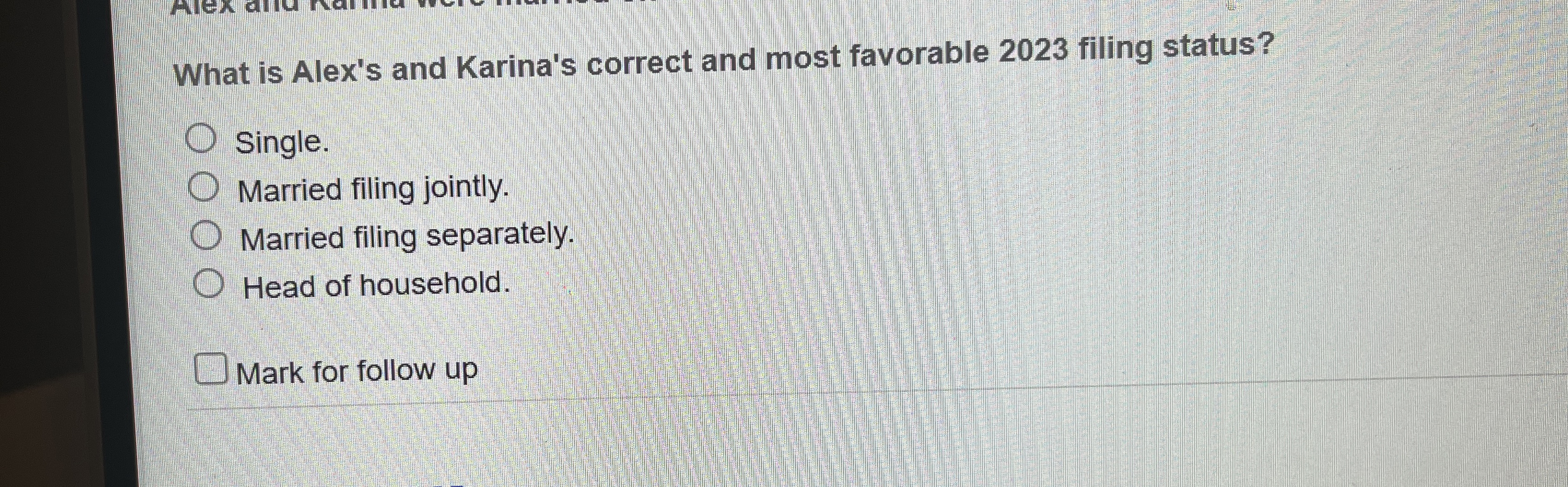 What is Alex's and Karina's correct and most