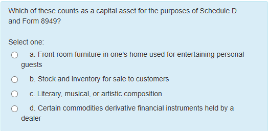 Which of these counts as a capital asset for the