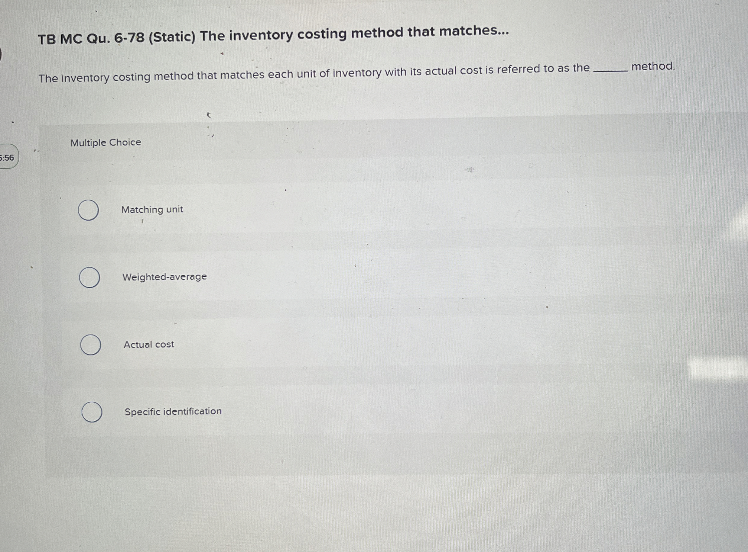 TB MC Qu . 6 - 7 8 ( Static ) The inventory