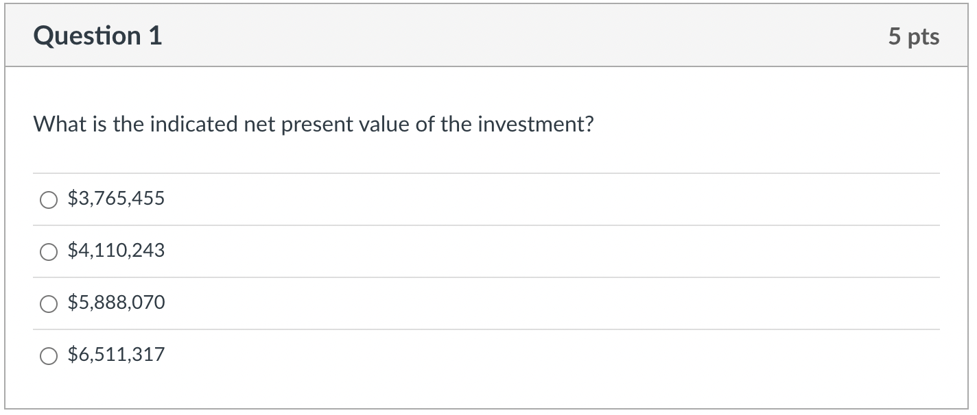 Question 1 5 pts What is the indicated net