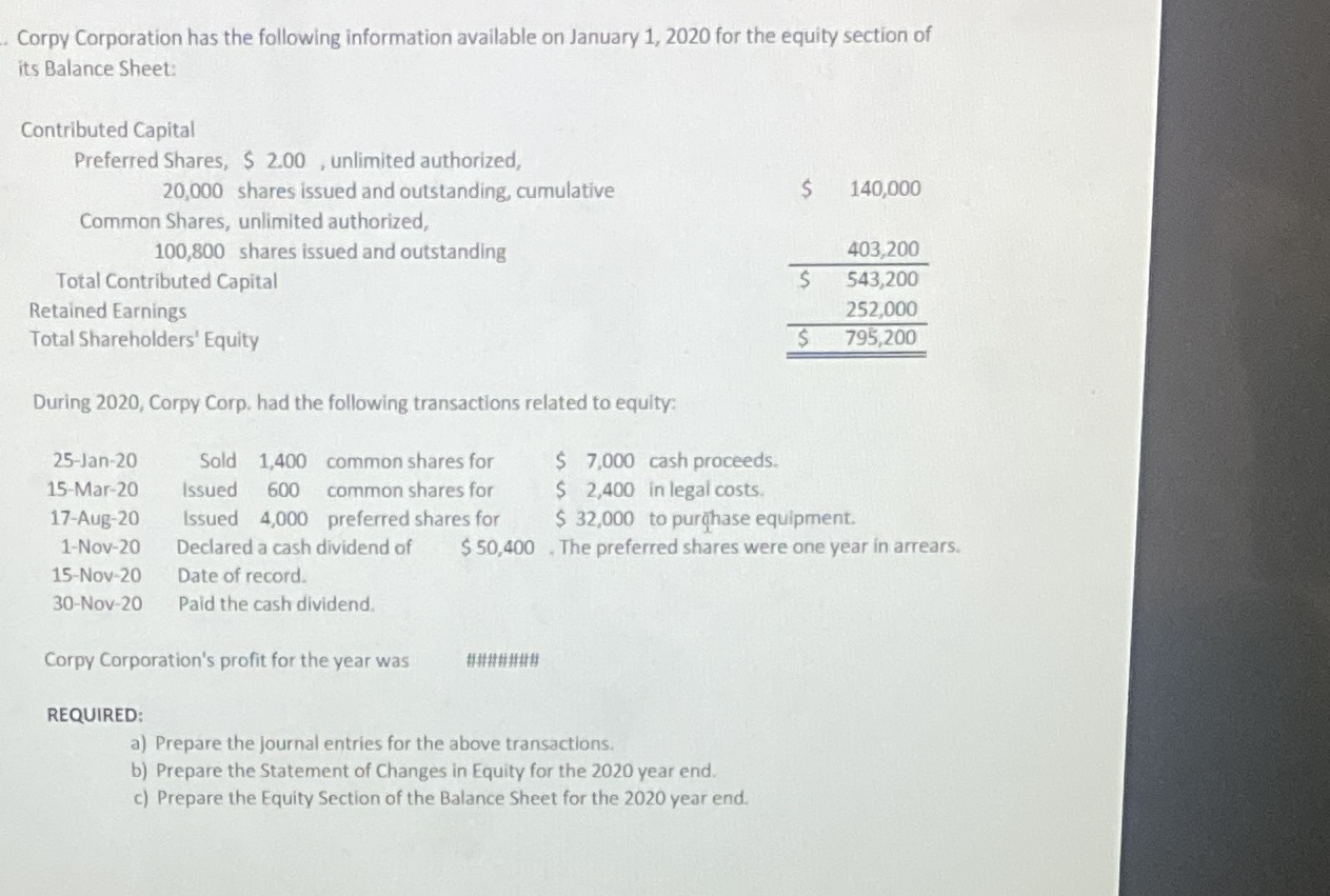 Need answer in a proper format Corpy Corporation
