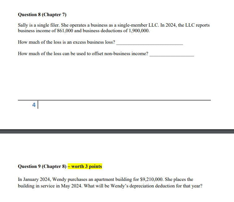 Question 8 (Chapter 7) Sally 1s a single filer.