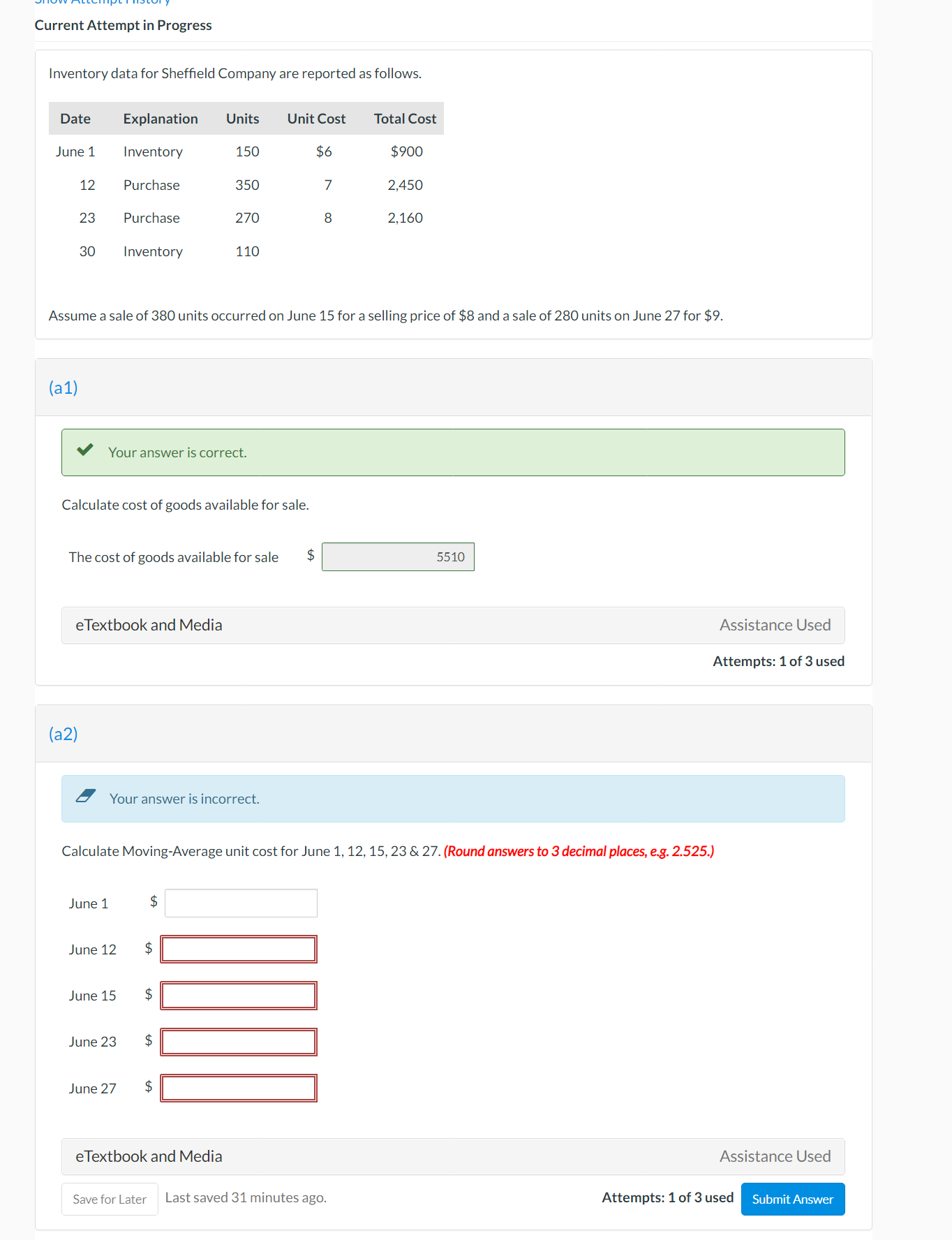 Current Attempt in Progress Inventory data for
