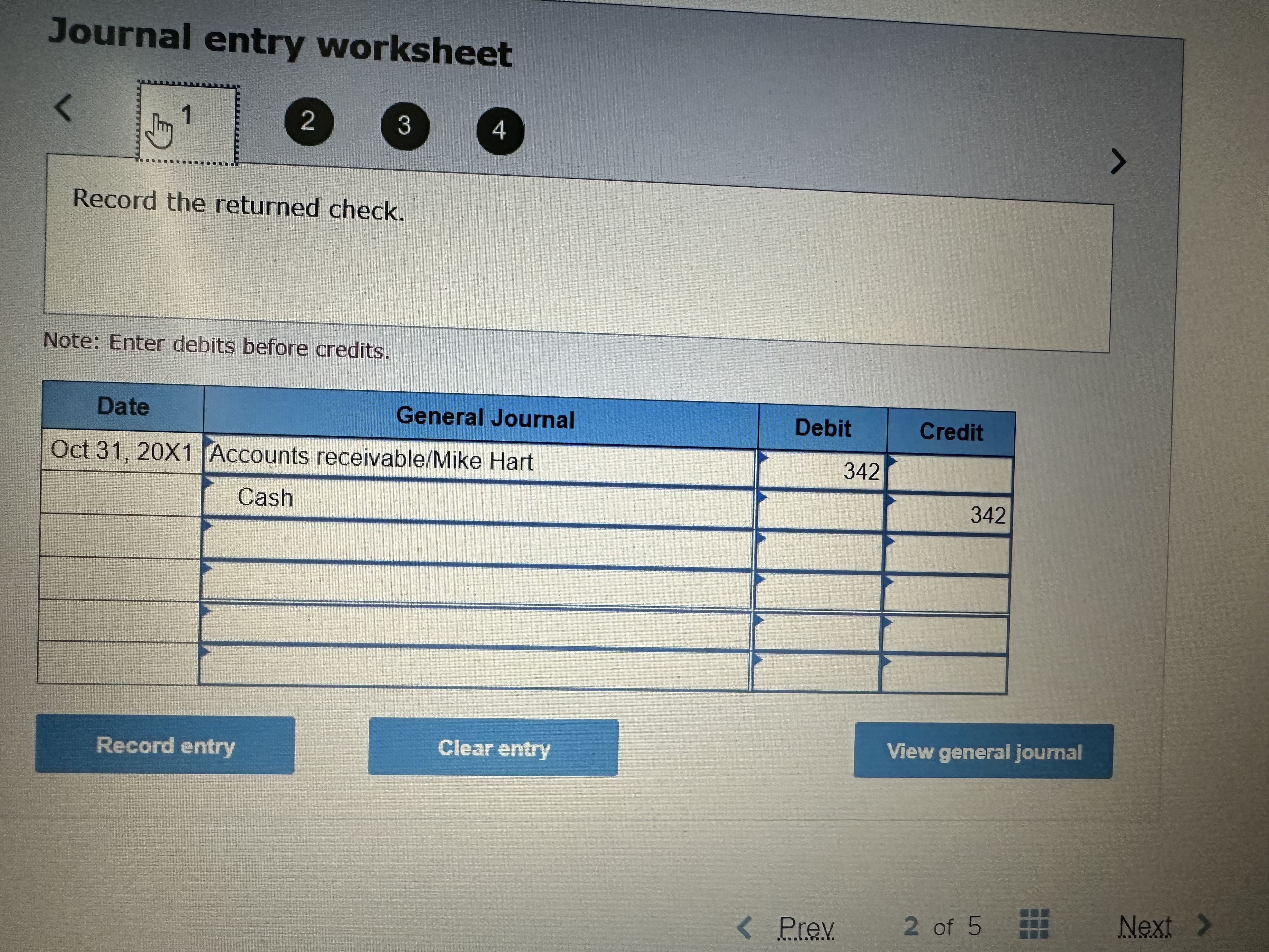 Journal entry worksheet 3 Record the returned