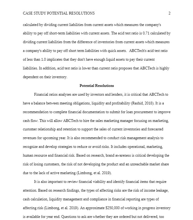 CASE STUDY POTENTIAL RESOLUTIONS 2 calculated by