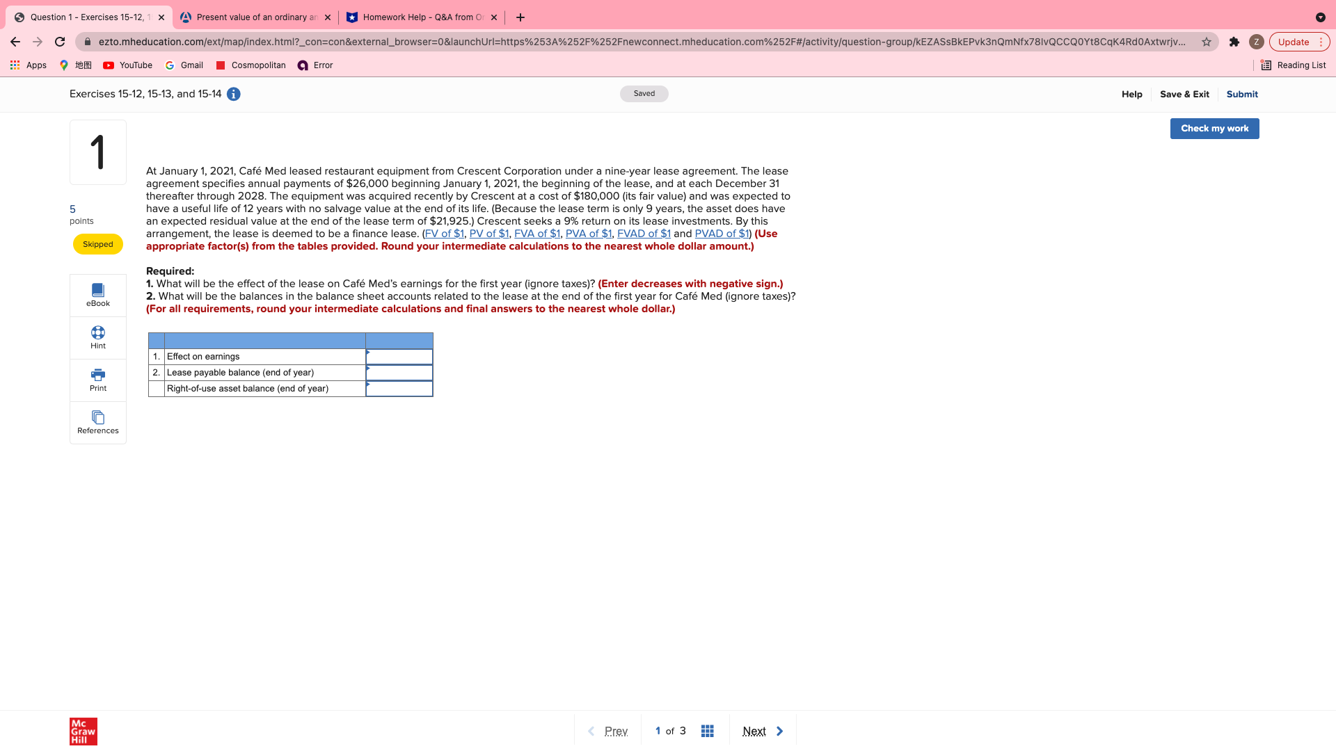 Question 1 - Exercises 15-12, 1 x ) Present value