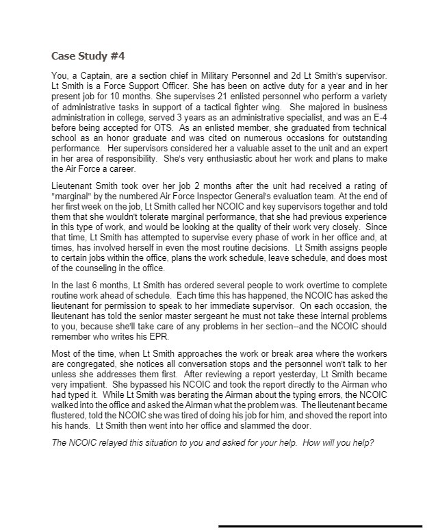 Case Study #4 You, a Captain, are a section chief