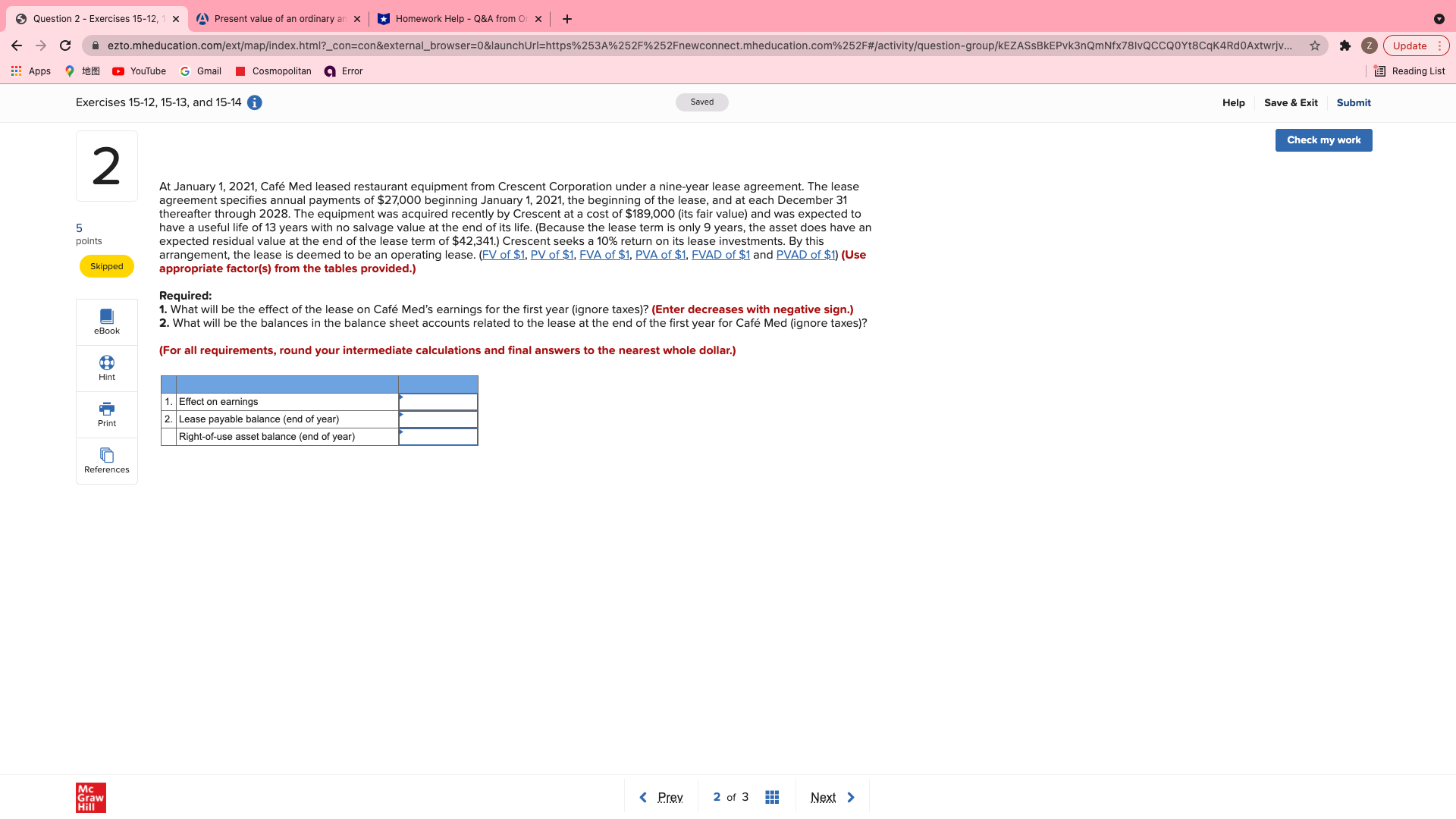 Question 1 - Exercises 15-12, 1 x ) Present value