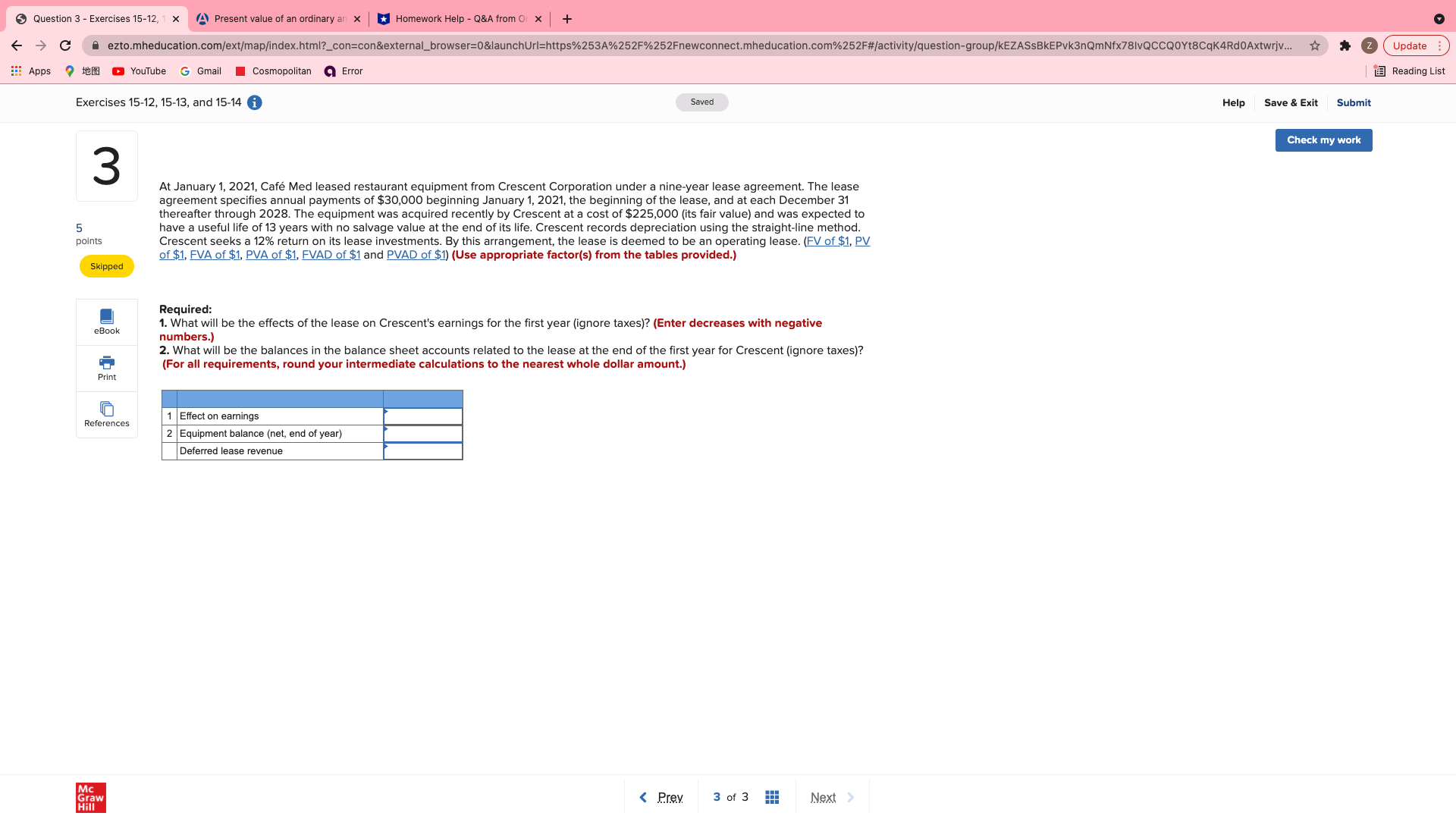 Question 1 - Exercises 15-12, 1 x ) Present value