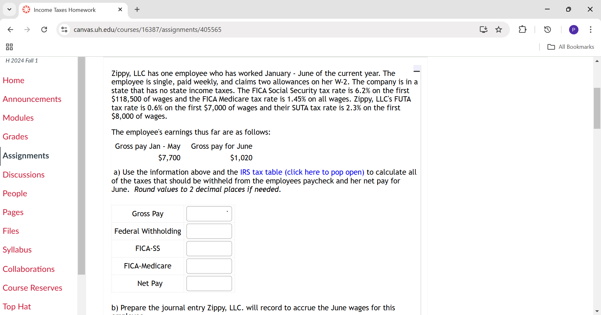 < c % H 2024 Fall 1 Home Announcements Modules