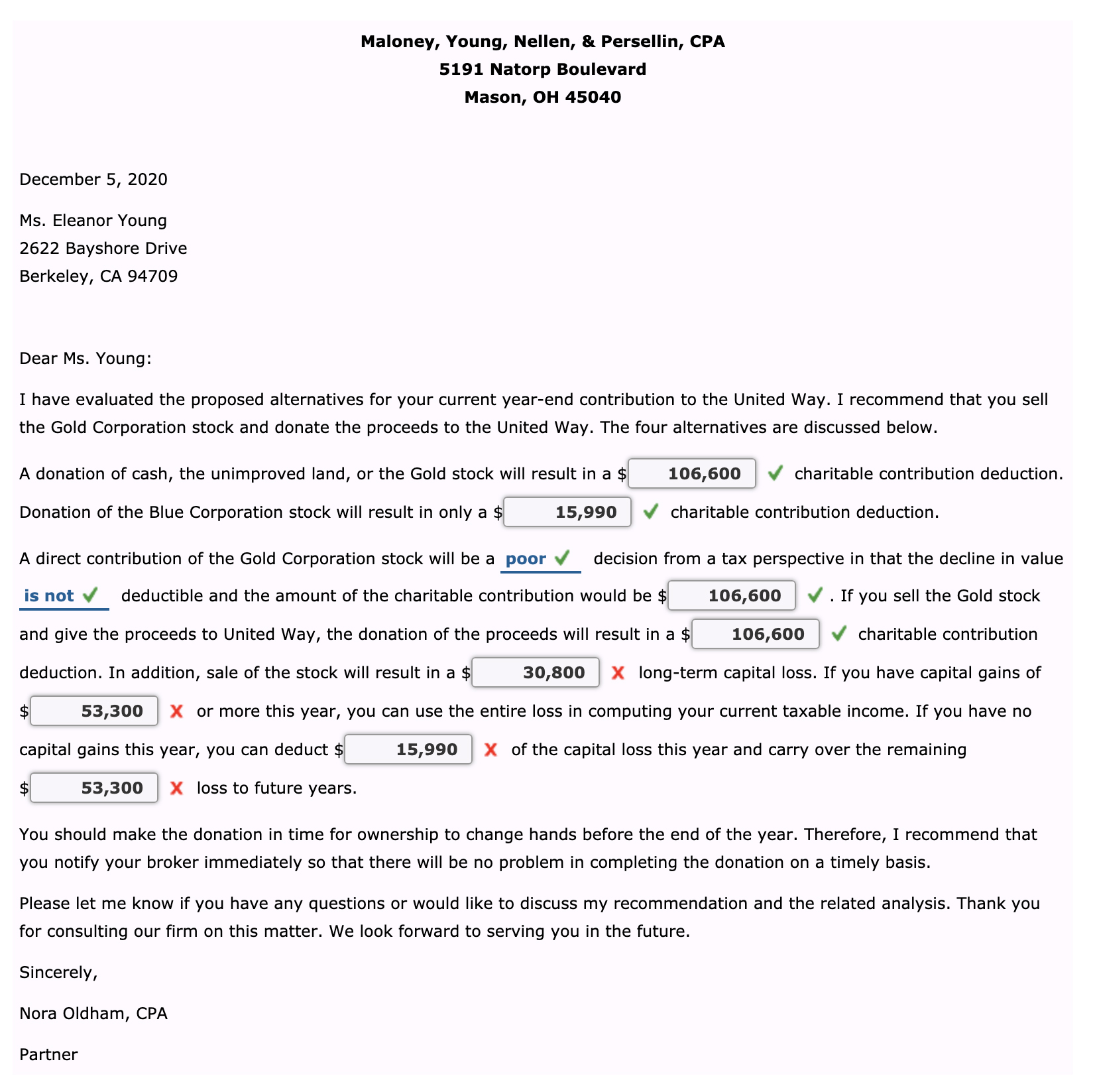 In December of each year, Eleanor Young