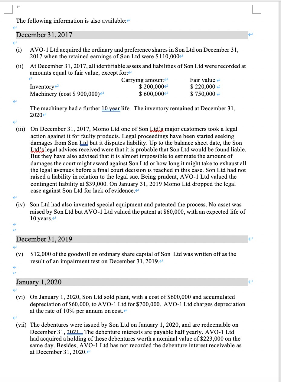 The financial position statement of AVO-1 Ltd and
