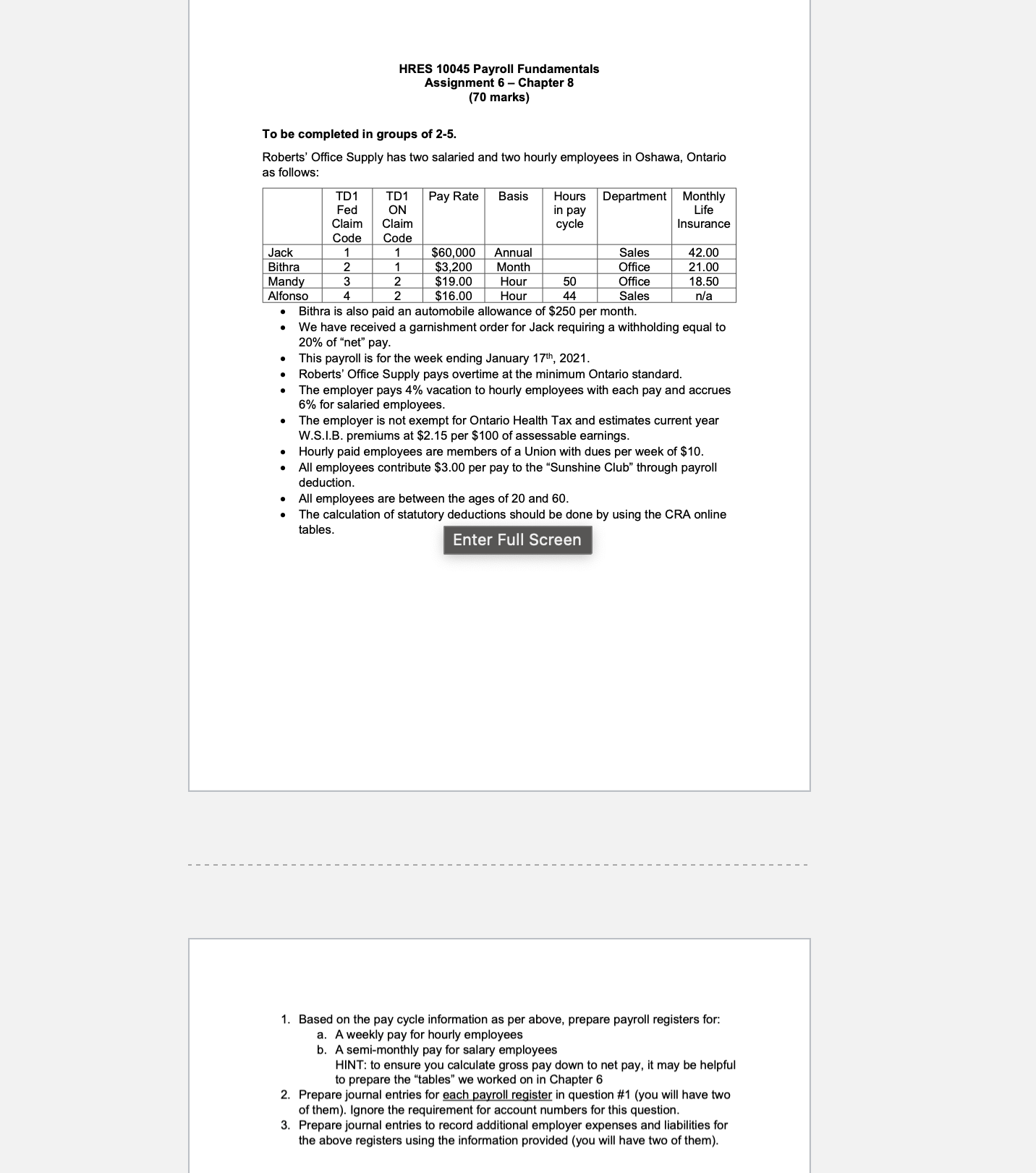 we need help with the journal enteries HRES 10045