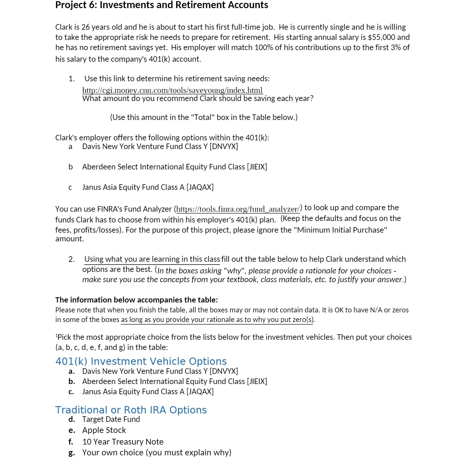 Project 6: Investments and Retirement Accounts