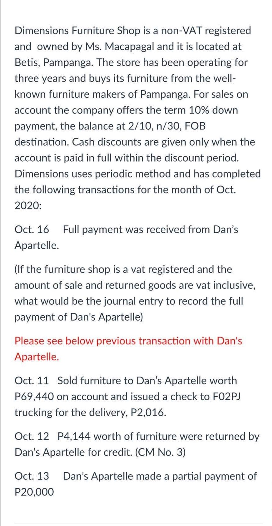 Dimensions Furniture Shop is a non-VAT registered