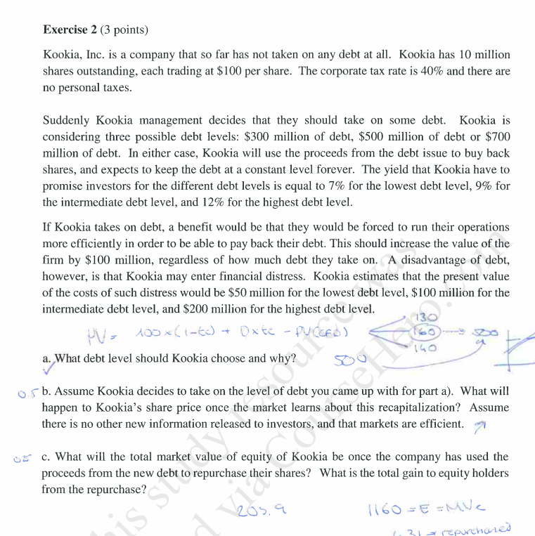 Exercise 2 (3 points) Kookia, Inc. is a company