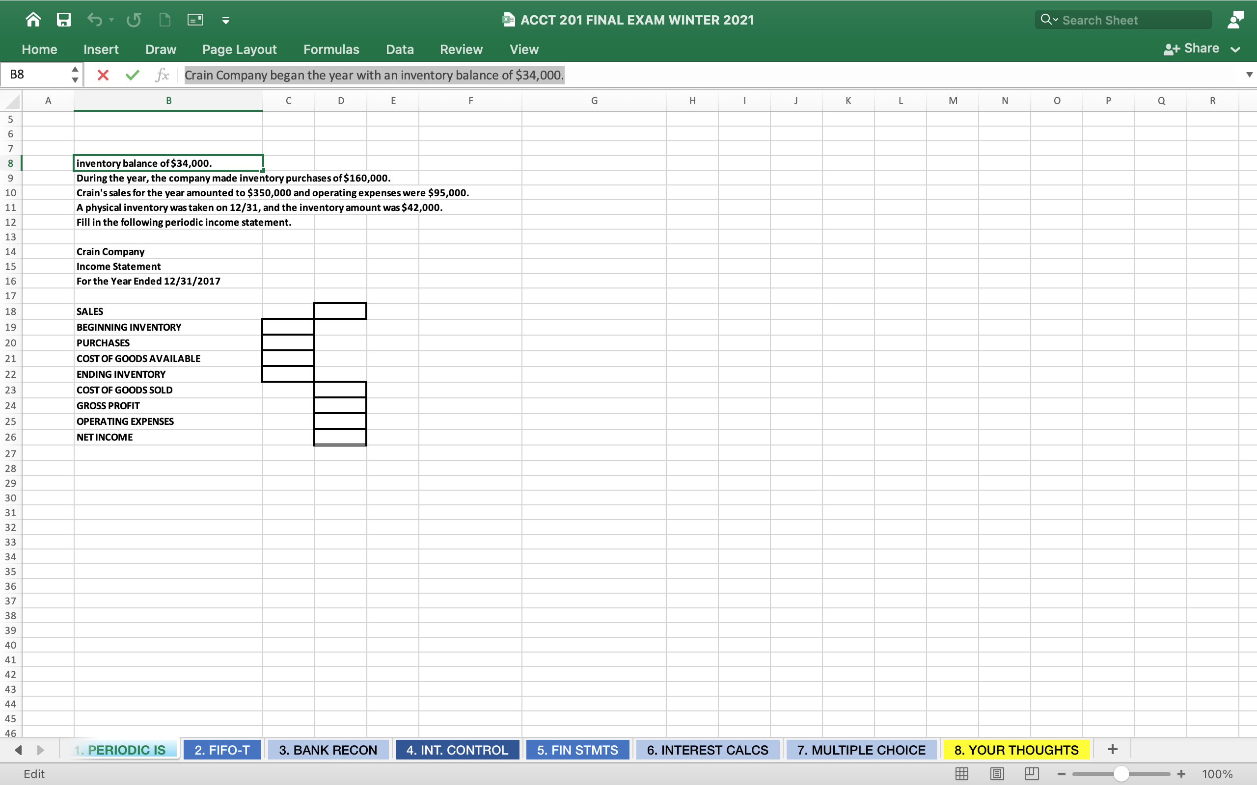 Need help with this question. ACCT 201 FINAL EXAM