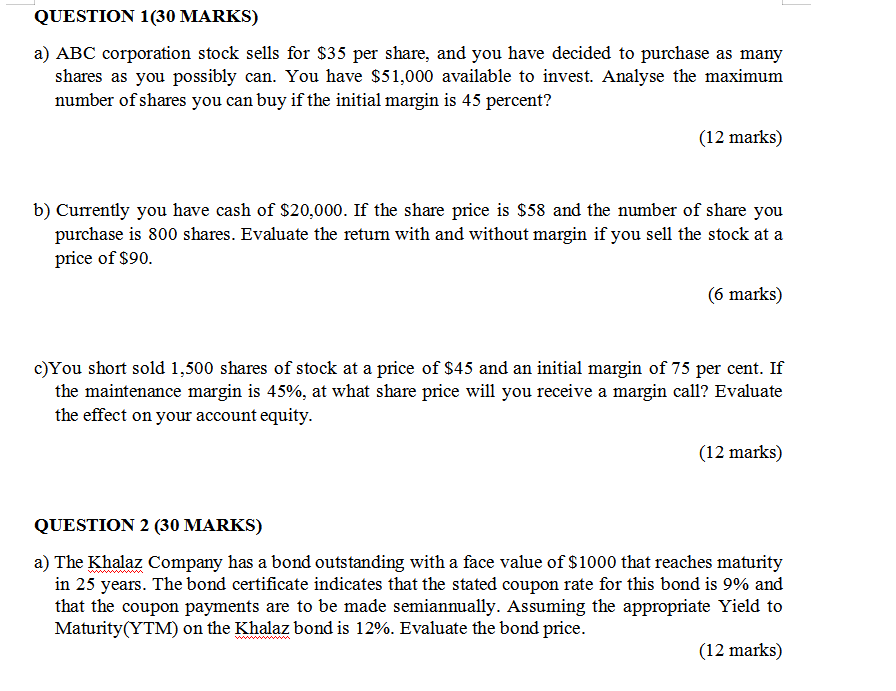 QUESTION 1(30 l'vIARKS) a) ABC corporation
