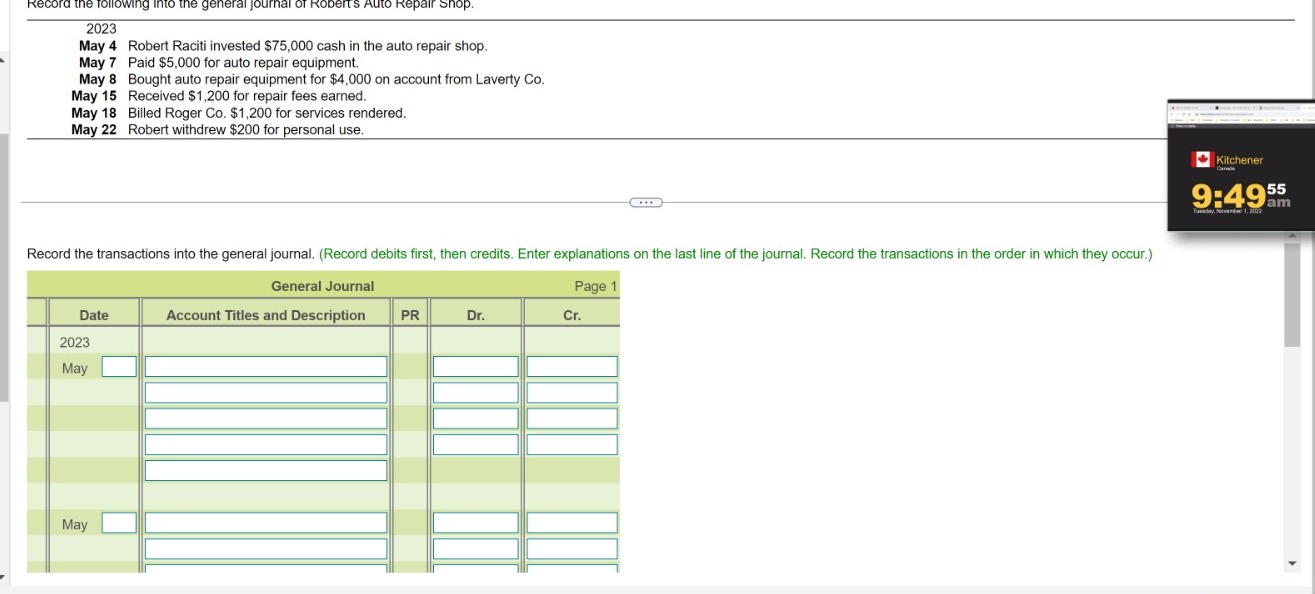 Record the following into the general journal of