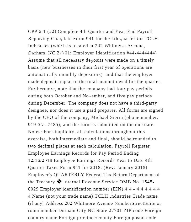 CPP 6-1 (#2) Complete 4th Quarter and Year-End