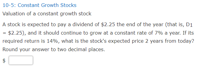 113-5: Constant Growth Stocks Valuation of a