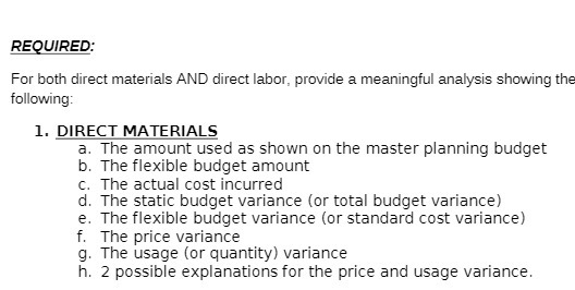 REQUIRED: For both direct materials AND direct