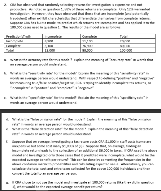 2. CRA has observed that randomly selecting