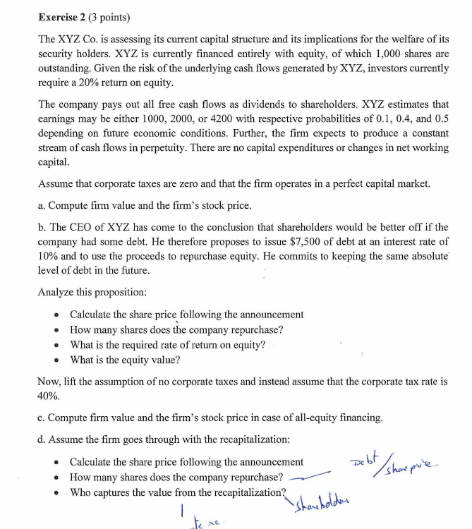 Exercise 2 (3 points) The XYZ Co. is assessing
