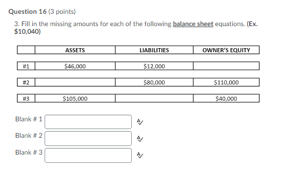 Question 17 (3 points) 4. Fill in the missing