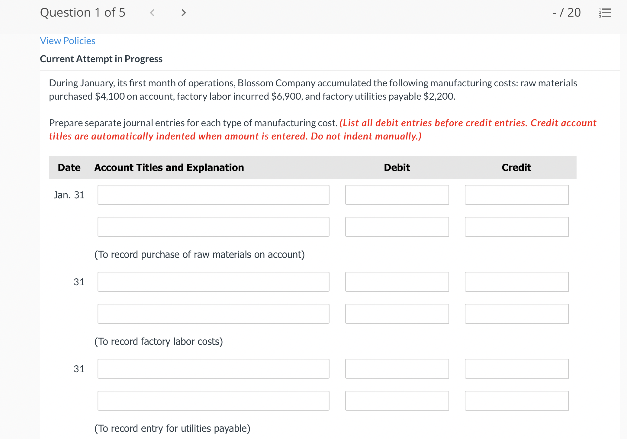 assignment chapter #20 Question 1 of 5 < - / 20