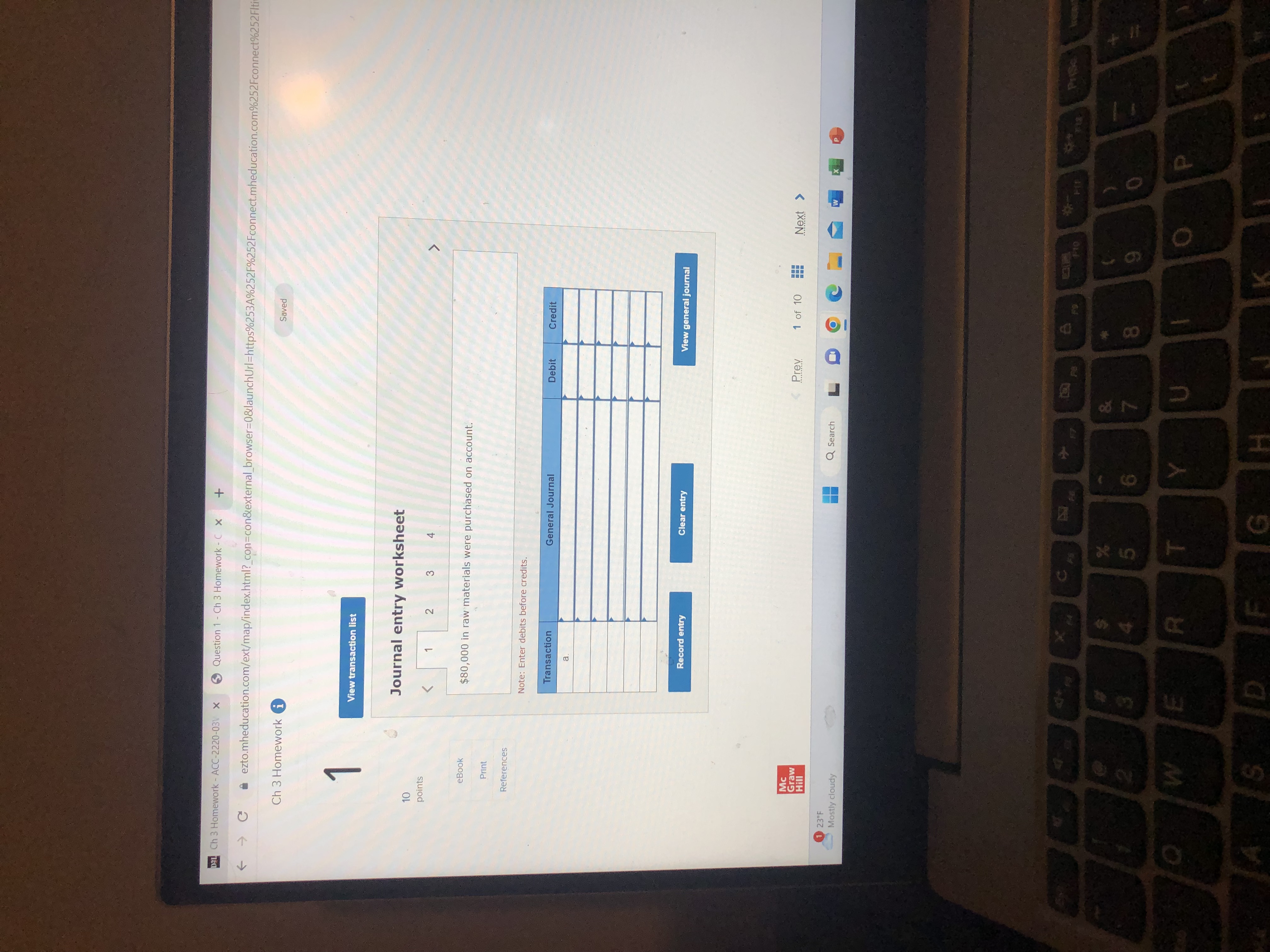 21 Ch 3 Homework - ACC-2220-03V x Question 1 - Ch